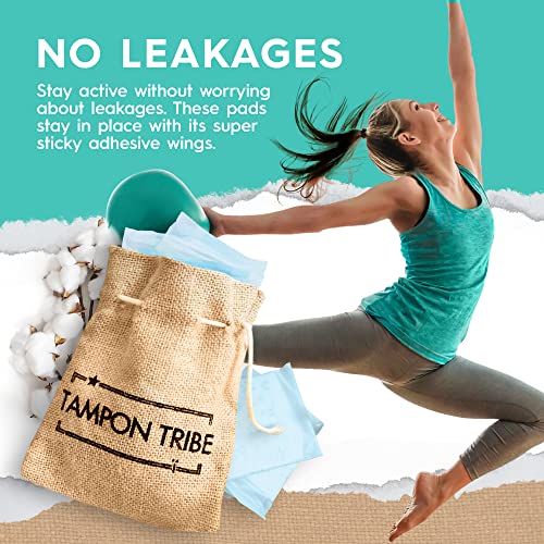 Tampon Tribe - Organic Cotton Pads with Wings for Women, Chemical-Free Breathable Sanitary Pads